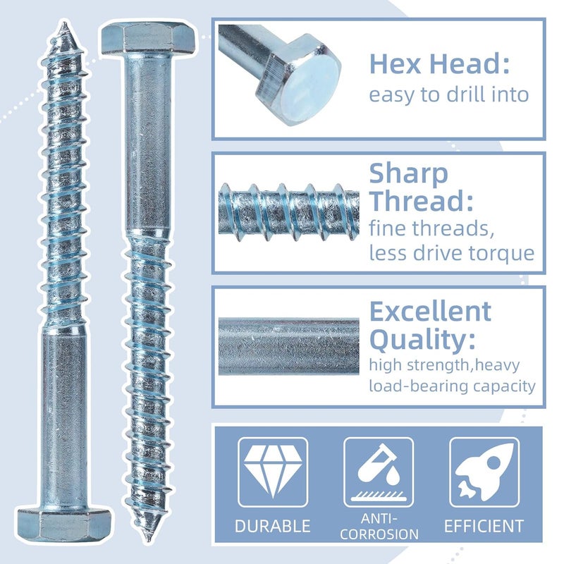 AiVeUao 100 Pack Wood Lag Screws, 3/8" x 4" Hex Head Lag Bolts, Heavy Duty Hex Head Lag Screws, Wood Screws with Washers - Image 3